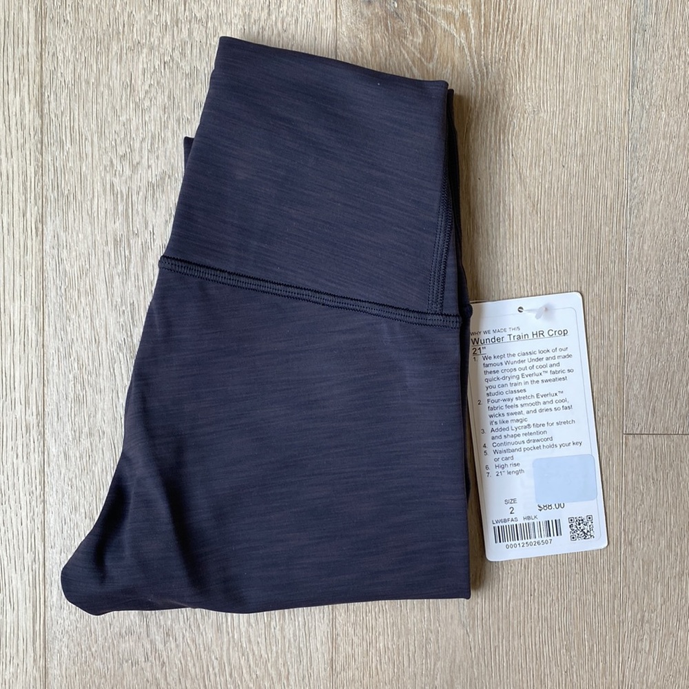 Wunder Train 21" Heathered Black high rise size 2 lululemon nwt